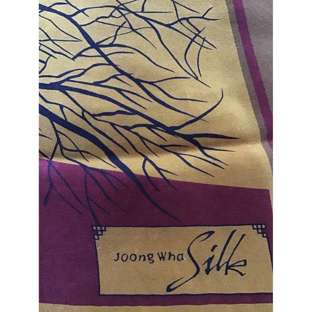Joong Wha 100% Silk Scarf Tree Nature Print Earth Tones Vintage Whimsigoth EUC